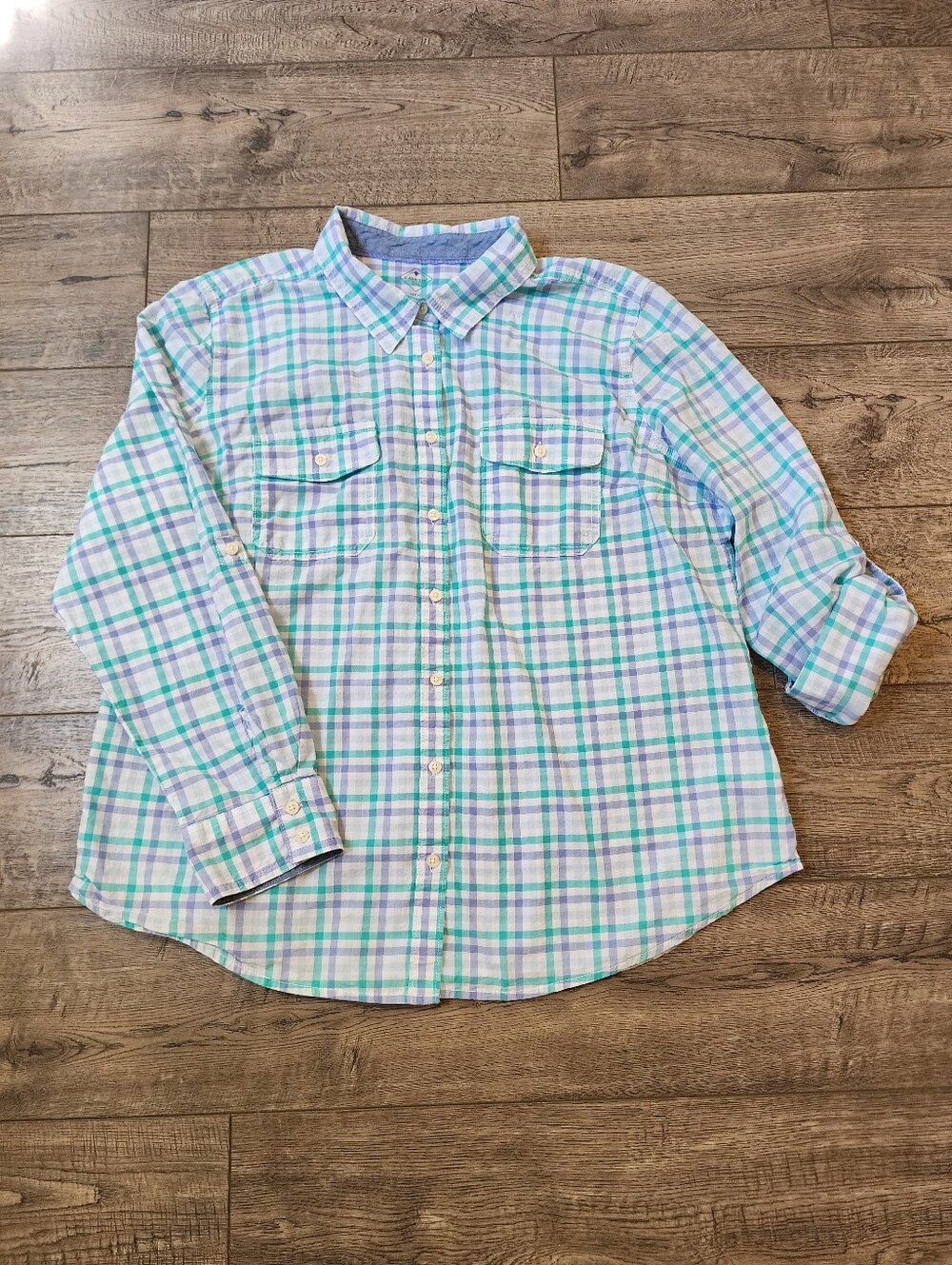 St Johns Bay Womens Plaid Size PXL Button Down Shirt Long Sleeve Roll Up Tab